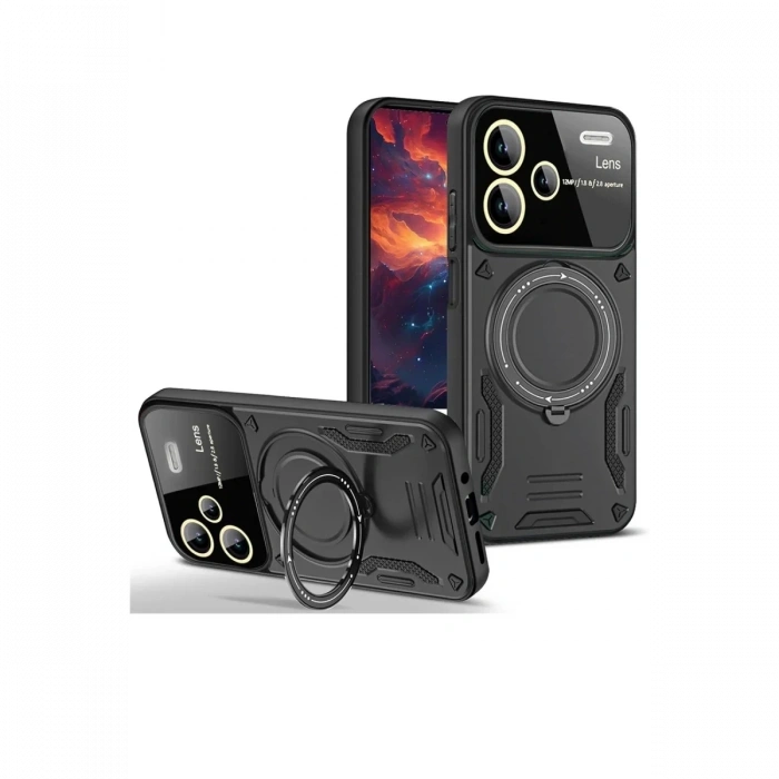 Mey İthalat®   Redmi Note 13 Pro Plus Joy Lens Standlı Kapak - Siyah