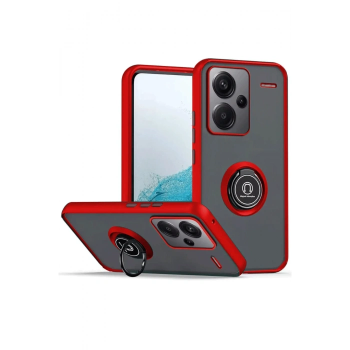 Mey İthalat®   Redmi Note 13 Pro Plus Kılıf Montreal Yüzüklü Silikon Kapak - Kırmızı