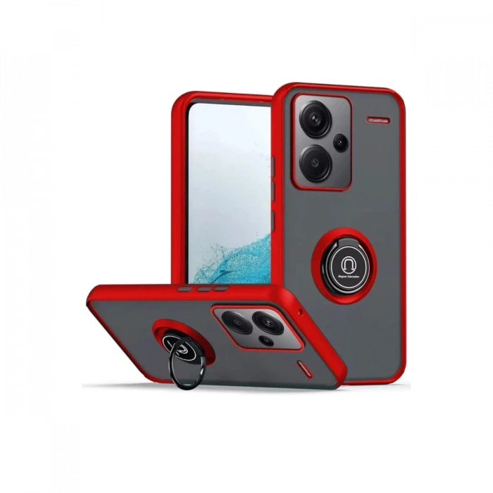 Mey İthalat®   Redmi Note 13 Pro Plus Kılıf Montreal Yüzüklü Silikon Kapak - Kırmızı