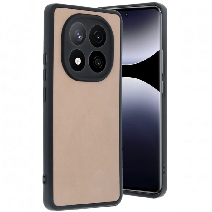 Mey İthalat®   Redmi Note 14 Pro 5G Kılıf Aras Deri Kapak - Pudra