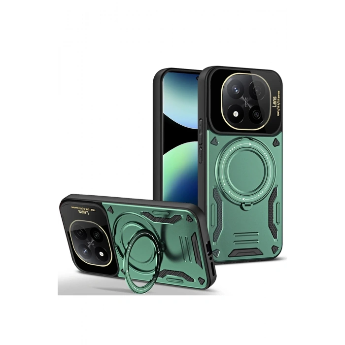 Mey İthalat®   Redmi Note 14 Pro 5G Kılıf Joy Lens Standlı Kapak - Koyu Yeşil