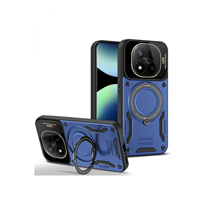 Mey İthalat®   Redmi Note 14 Pro 5G Kılıf Joy Lens Standlı Kapak - Lacivert