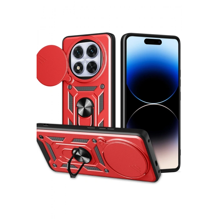 Mey İthalat®   Redmi Note 14 Pro Plus Kılıf Pars Lens Yüzüklü Silikon - Kırmızı