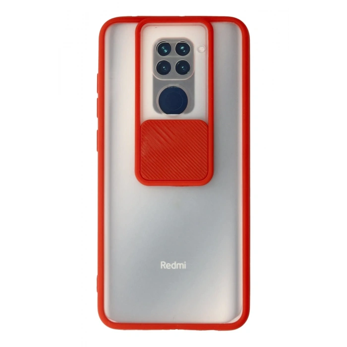 Mey İthalat®   Redmi Note 9 Kılıf Palm Buzlu Kamera Sürgülü Silikon - Kırmızı