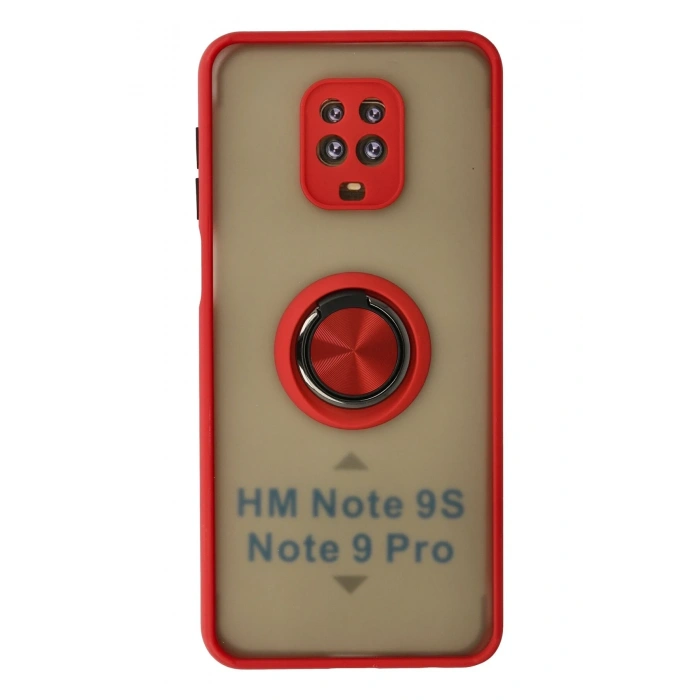 Mey İthalat®   Redmi Note 9 Pro Kılıf Montreal Yüzüklü Silikon Kapak - Kırmızı