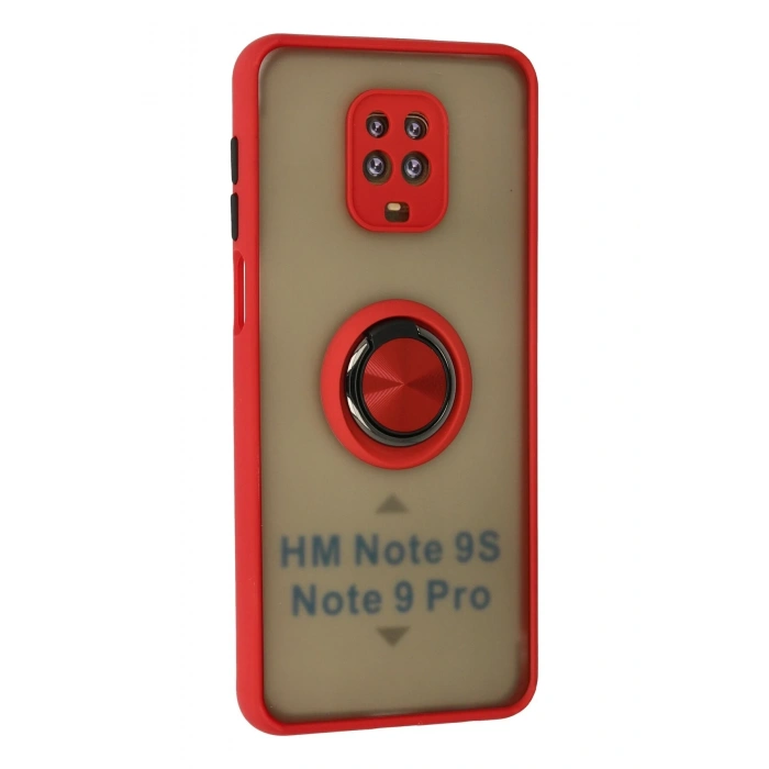 Mey İthalat®   Redmi Note 9 Pro Kılıf Montreal Yüzüklü Silikon Kapak - Kırmızı