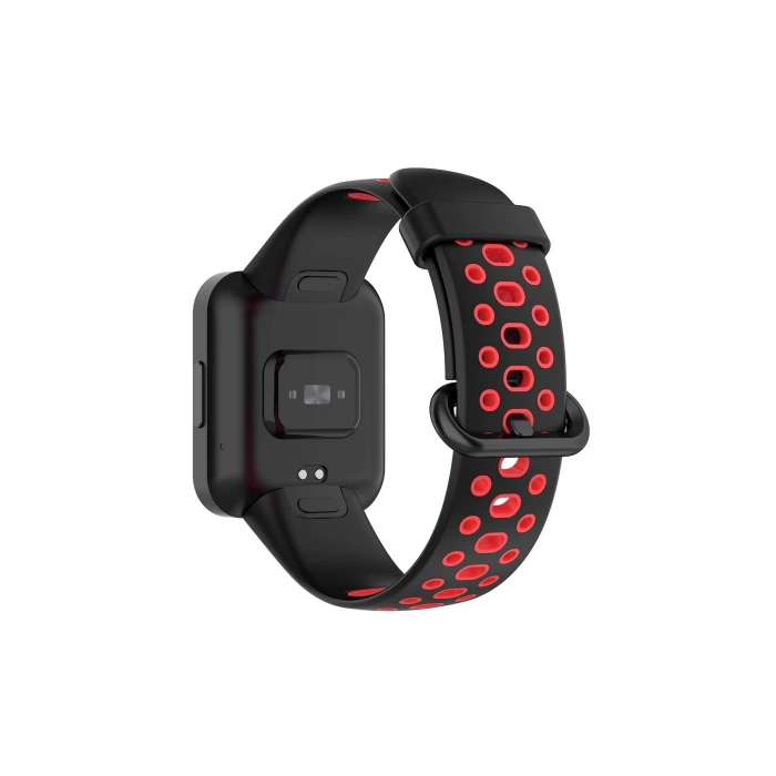 Mey İthalat®   Redmi Watch 2 Spor Delikli Kordon - Siyah-Kırmızı