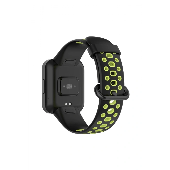 Mey İthalat®   Redmi Watch 2 Spor Delikli Kordon - Siyah-Yeşil