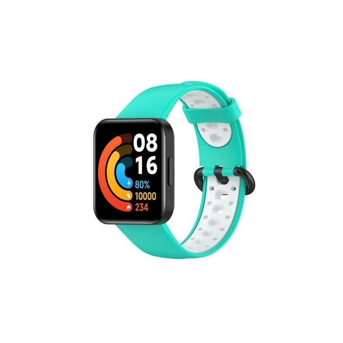 Mey İthalat®   Redmi Watch 2 Spor Delikli Kordon - Turkuaz-Beyaz