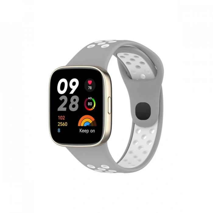 Mey İthalat®   Redmi Watch 3 Spor Delikli Kordon - Gri-Beyaz