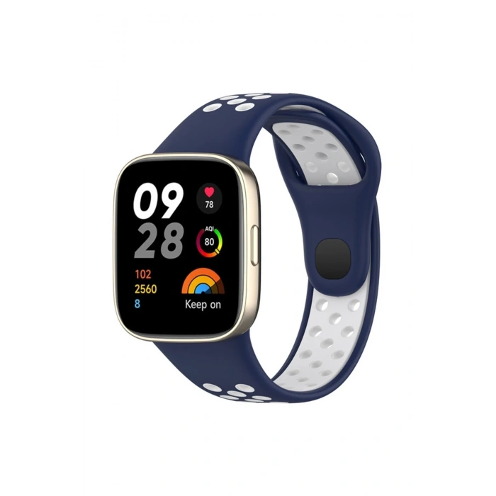 Mey İthalat®   Redmi Watch 3 Spor Delikli Kordon - Lacivert-Beyaz