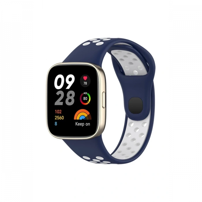 Mey İthalat®   Redmi Watch 3 Spor Delikli Kordon - Lacivert-Beyaz