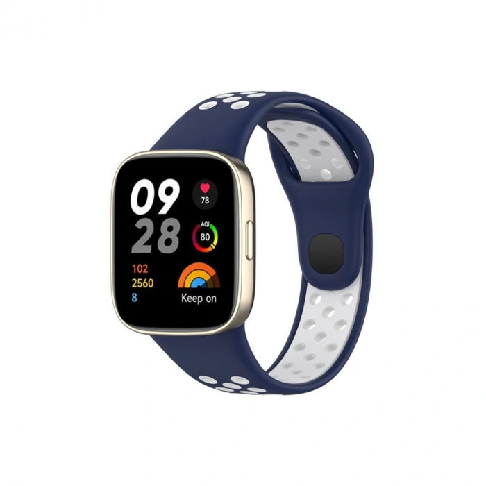 Mey İthalat®   Redmi Watch 3 Spor Delikli Kordon - Lacivert-Beyaz