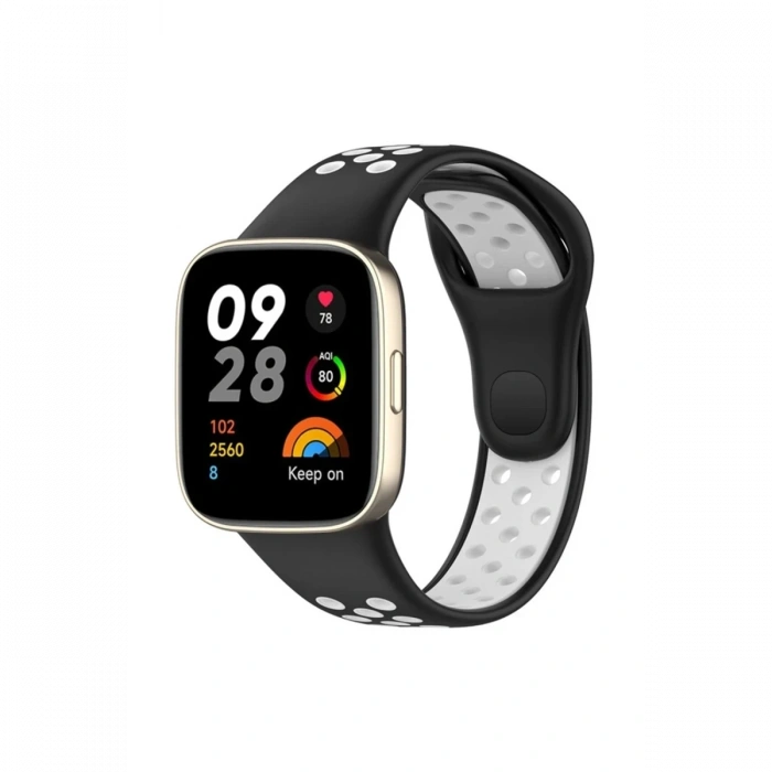 Mey İthalat®   Redmi Watch 3 Spor Delikli Kordon - Siyah-Beyaz