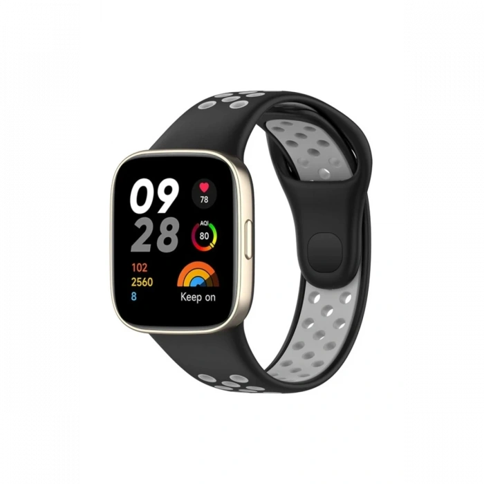 Mey İthalat®   Redmi Watch 3 Spor Delikli Kordon - Siyah-Gri
