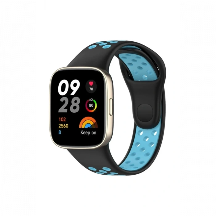 Mey İthalat®   Redmi Watch 3 Spor Delikli Kordon - Siyah-Mavi