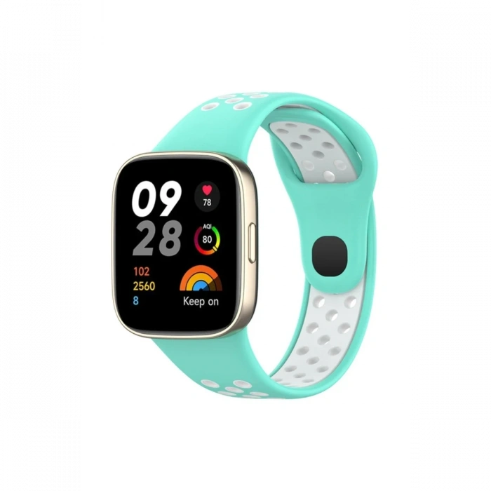 Mey İthalat®   Redmi Watch 3 Spor Delikli Kordon - Turkuaz-Beyaz