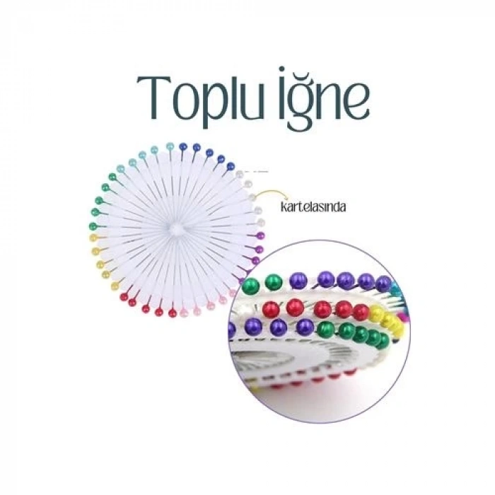 Mey İthalat® Renkli Başlı Toplu İğne 40 Adet