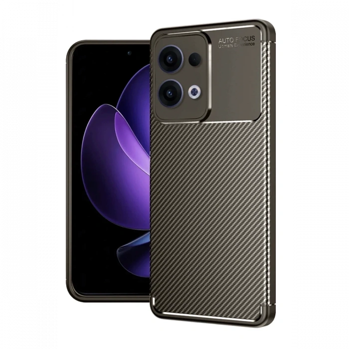 Mey İthalat®   Reno 13 Pro Kılıf Auto Focus Karbon Kapak - Kahverengi