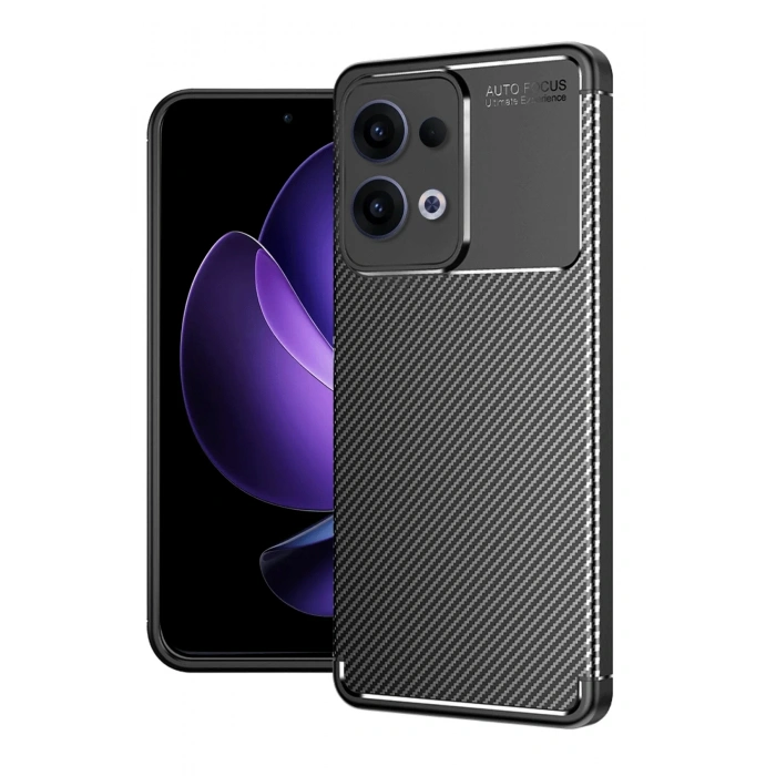 Mey İthalat®   Reno 13 Pro Kılıf Auto Focus Karbon Kapak - Siyah