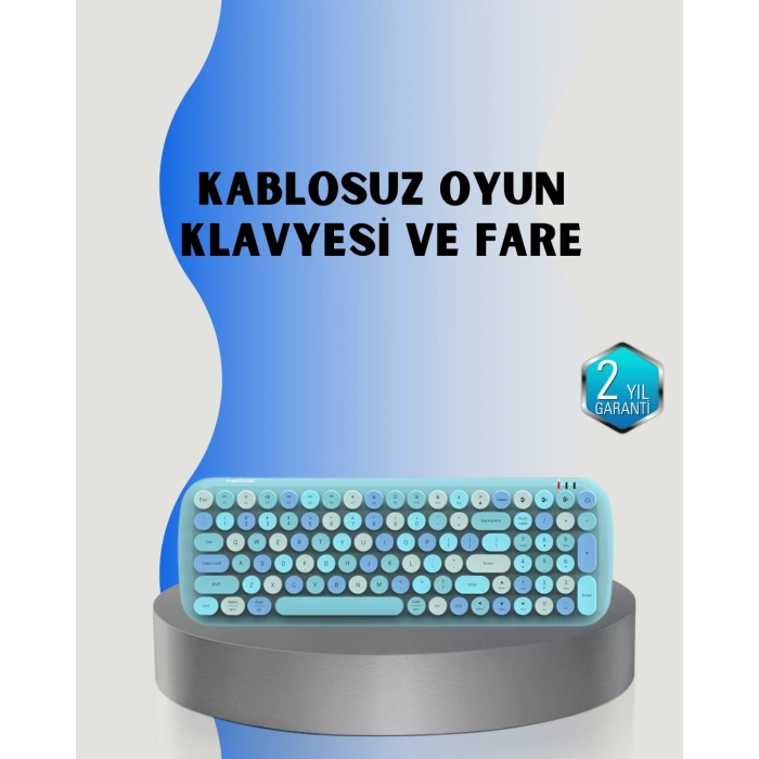 Mey İthalat® Retro Tarz Kablosuz Klavye Mouse Seti – 104 Tuşlu, Ergonomik Tasarım