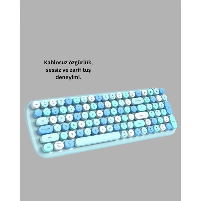 Mey İthalat® Retro Tarz Kablosuz Klavye Mouse Seti – 104 Tuşlu, Ergonomik Tasarım