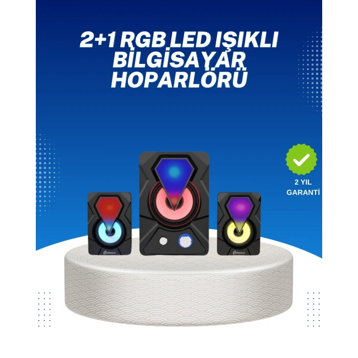 Mey İthalat® RGB Işıklı USB Hoparlör Seti 9W Çıkış Gücü Derin Bas