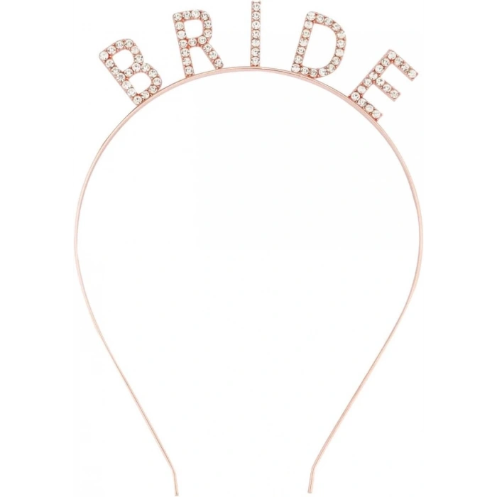 Mey İthalat® Rose Gold Renk Bekarlığa Veda Kristal Taş Bride Tacı İthal 16x10 cm