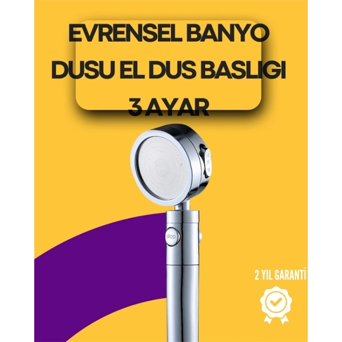 Mey İthalat® Sağlam Metal Hortum Bağlantılı, 360° Hareketli Duş Başlığı