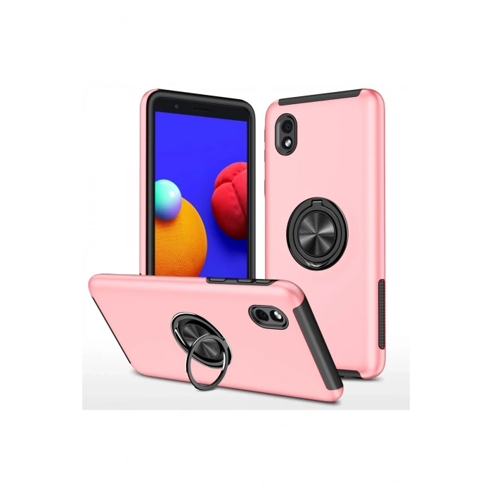 Mey İthalat®  Samsung Galaxy A01 Core Kılıf Elit Yüzüklü Kapak - Pembe