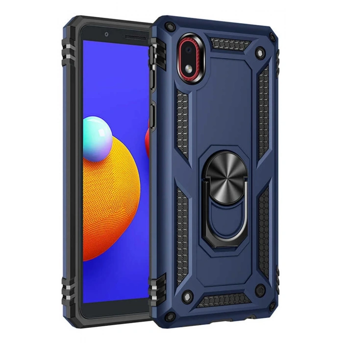 Mey İthalat®  Samsung Galaxy A01 Core Kılıf Sofya Yüzüklü Silikon Kapak - Lacivert