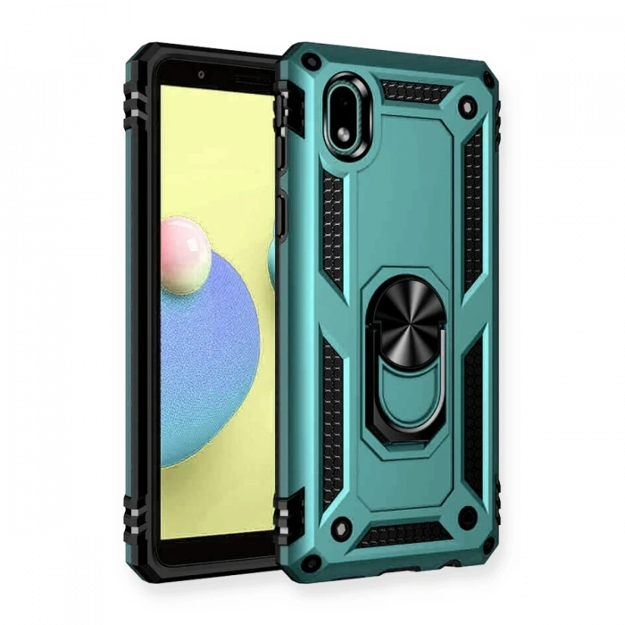 Mey İthalat®  Samsung Galaxy A01 Core Kılıf Sofya Yüzüklü Silikon Kapak - Yeşil