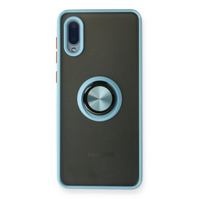 Mey İthalat®  Samsung Galaxy A02 Kılıf Montreal Yüzüklü Silikon Kapak - Buz Mavi