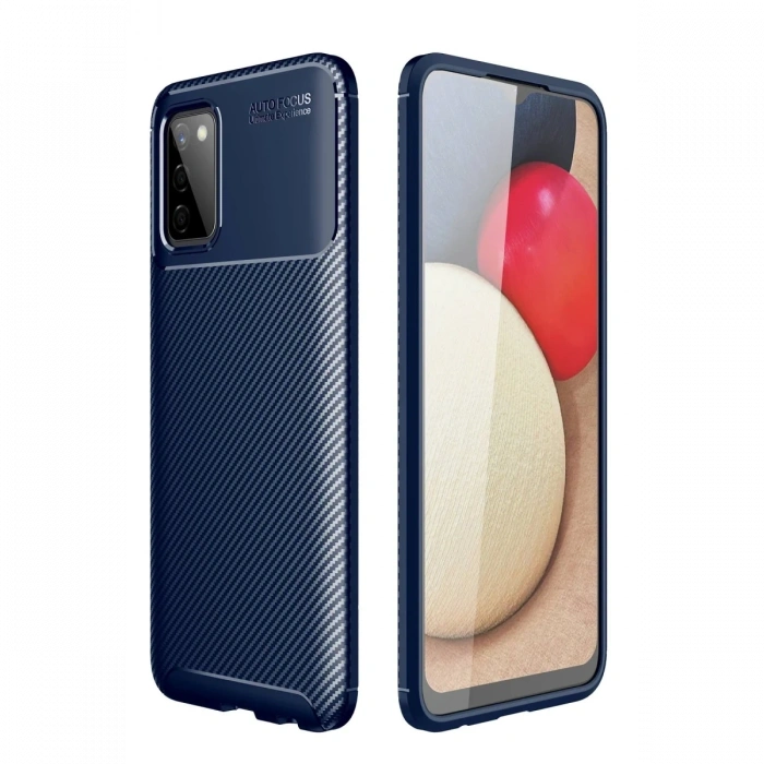 Mey İthalat®  Samsung Galaxy A02S Kılıf Auto Focus Karbon Kapak - Lacivert