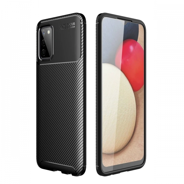 Mey İthalat®  Samsung Galaxy A02S Kılıf Auto Focus Karbon Kapak - Siyah