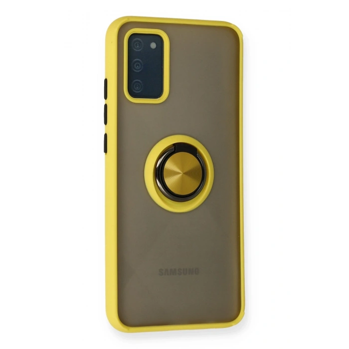 Mey İthalat®  Samsung Galaxy A02S Kılıf Montreal Yüzüklü Silikon Kapak - Sarı