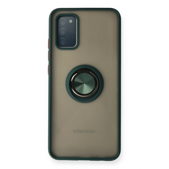 Mey İthalat®  Samsung Galaxy A02S Kılıf Montreal Yüzüklü Silikon Kapak - Yeşil