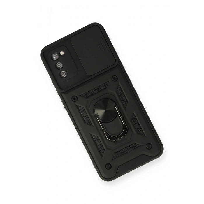 Mey İthalat®  Samsung Galaxy A02S Kılıf Pars Lens Yüzüklü Silikon - Siyah