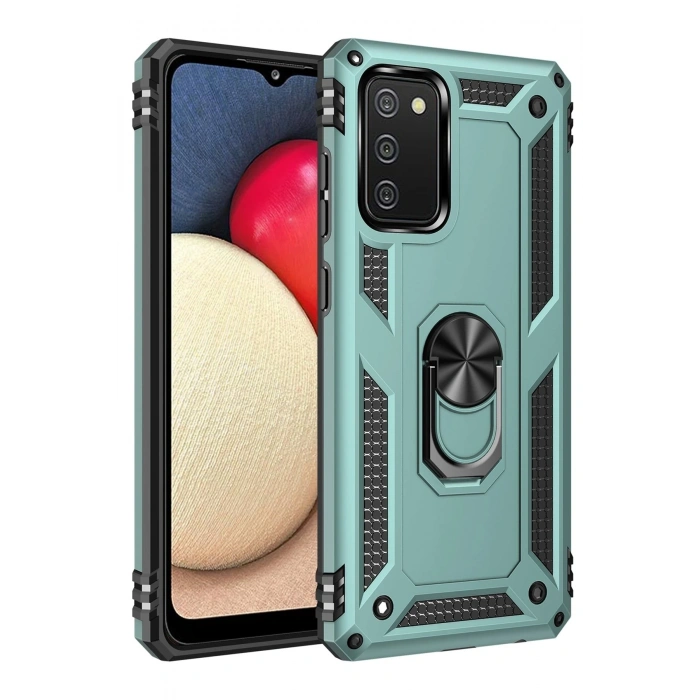 Mey İthalat®  Samsung Galaxy A02S Kılıf Sofya Yüzüklü Silikon Kapak - Yeşil