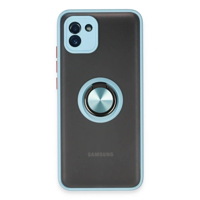 Mey İthalat®  Samsung Galaxy A03 Kılıf Montreal Yüzüklü Silikon Kapak - Buz Mavi
