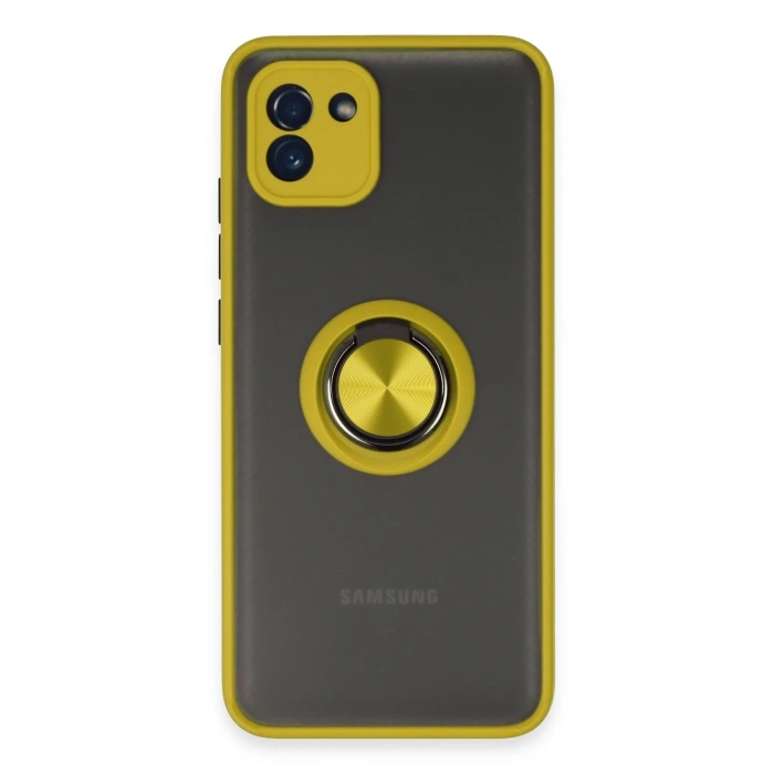 Mey İthalat®  Samsung Galaxy A03 Kılıf Montreal Yüzüklü Silikon Kapak - Sarı