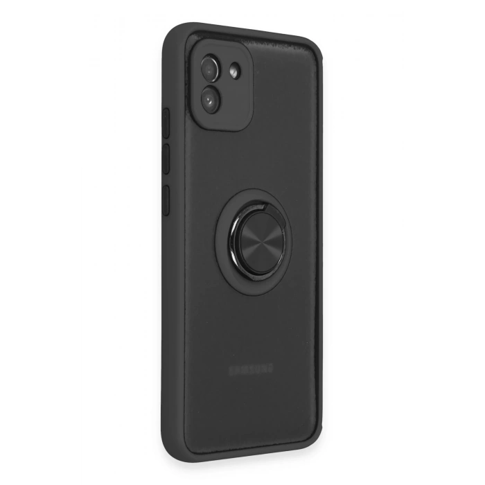 Mey İthalat®  Samsung Galaxy A03 Kılıf Montreal Yüzüklü Silikon Kapak - Siyah