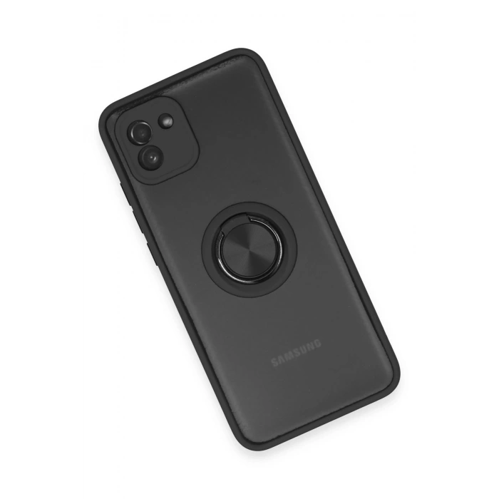 Mey İthalat®  Samsung Galaxy A03 Kılıf Montreal Yüzüklü Silikon Kapak - Siyah