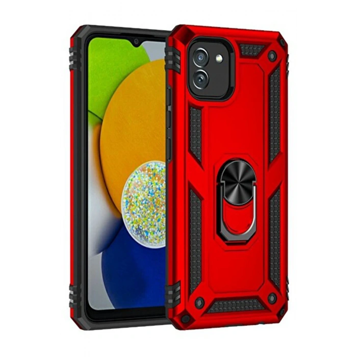 Mey İthalat®  Samsung Galaxy A03 Kılıf Sofya Yüzüklü Silikon Kapak - Kırmızı