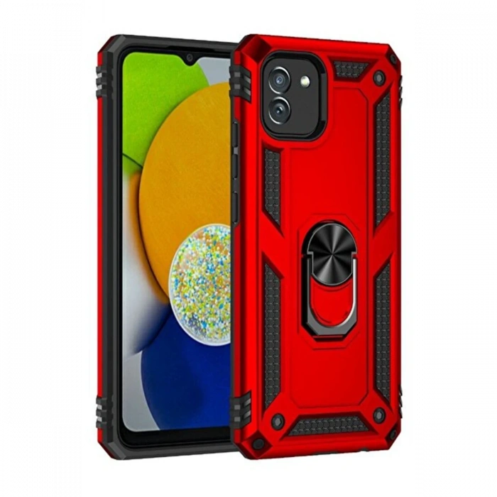 Mey İthalat®  Samsung Galaxy A03 Kılıf Sofya Yüzüklü Silikon Kapak - Kırmızı