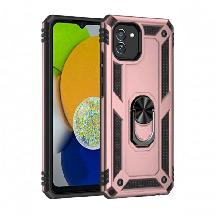 Mey İthalat®  Samsung Galaxy A03 Kılıf Sofya Yüzüklü Silikon Kapak - Rose