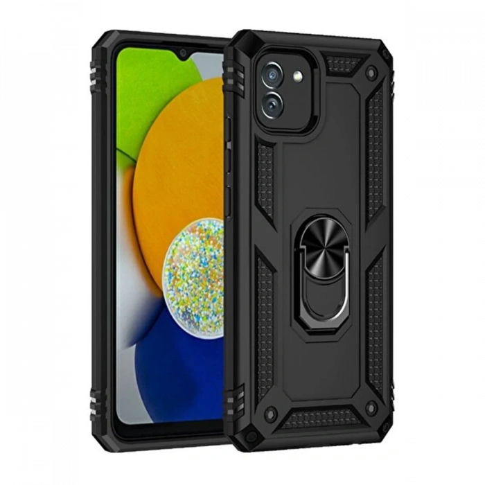 Mey İthalat®  Samsung Galaxy A03 Kılıf Sofya Yüzüklü Silikon Kapak - Siyah