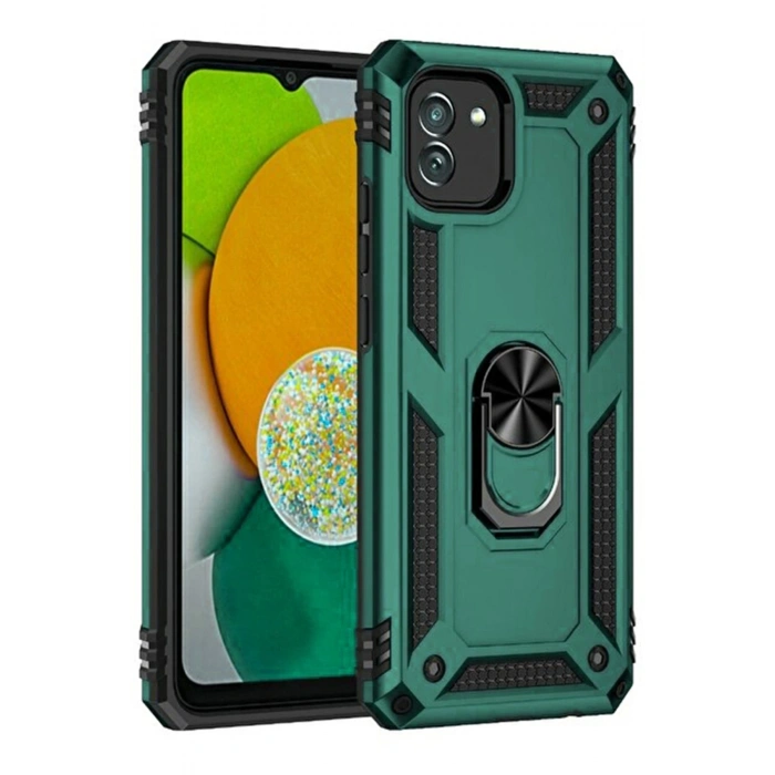 Mey İthalat®  Samsung Galaxy A03 Kılıf Sofya Yüzüklü Silikon Kapak - Yeşil