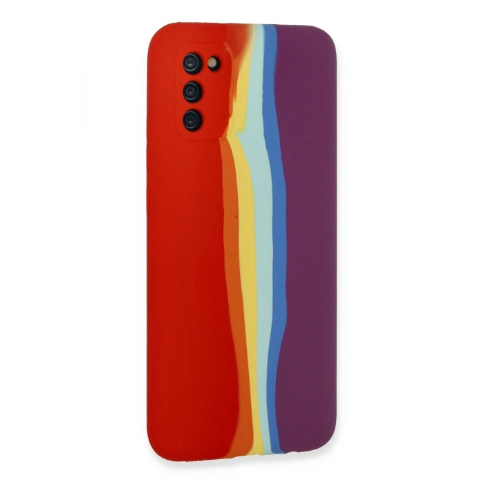 Mey İthalat®  Samsung Galaxy A03S Kılıf Ebruli Lansman Silikon - Kırmızı-Mor