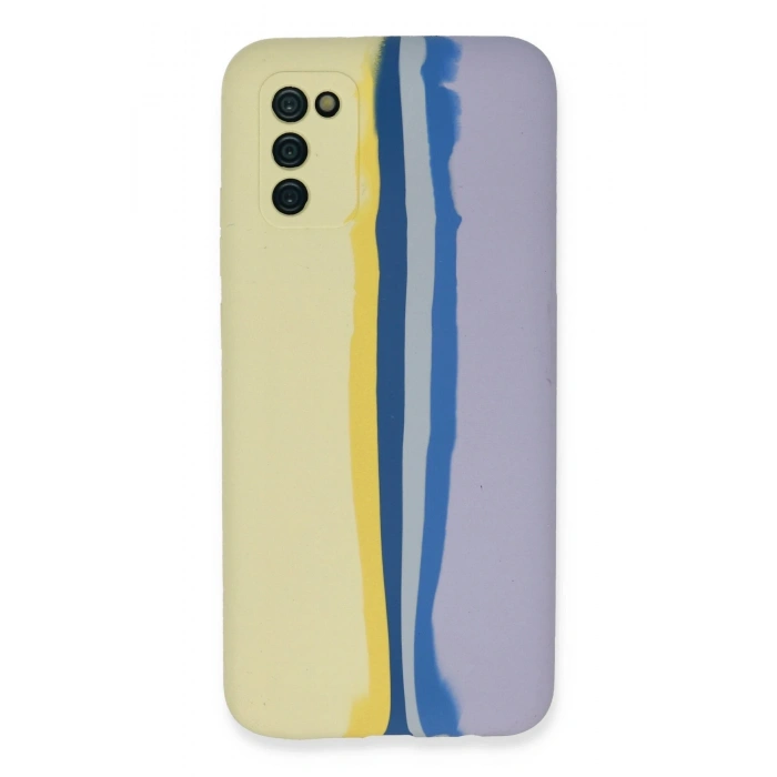 Mey İthalat®  Samsung Galaxy A03S Kılıf Ebruli Lansman Silikon - Sarı-Lila